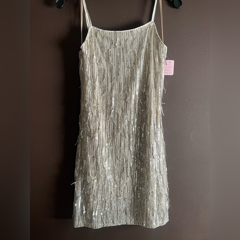 Mi Ami Sequin Glam Top in Silver and Cream size XS EUC cocktail country